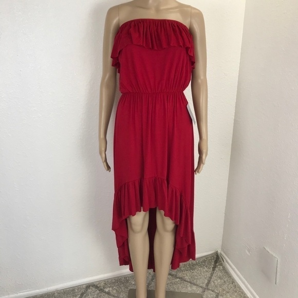 Felicity & coco  Straples off the shoulder High low Ruffle Red Maxi dress beach - Picture 2 of 10